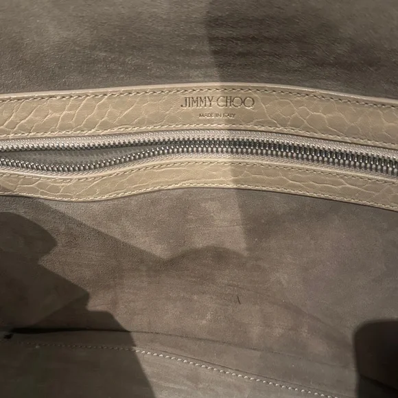 Jimmy Choo Leather Shoulder Bag | Beige & Black | Silver Hardware - Picture 5 of 16